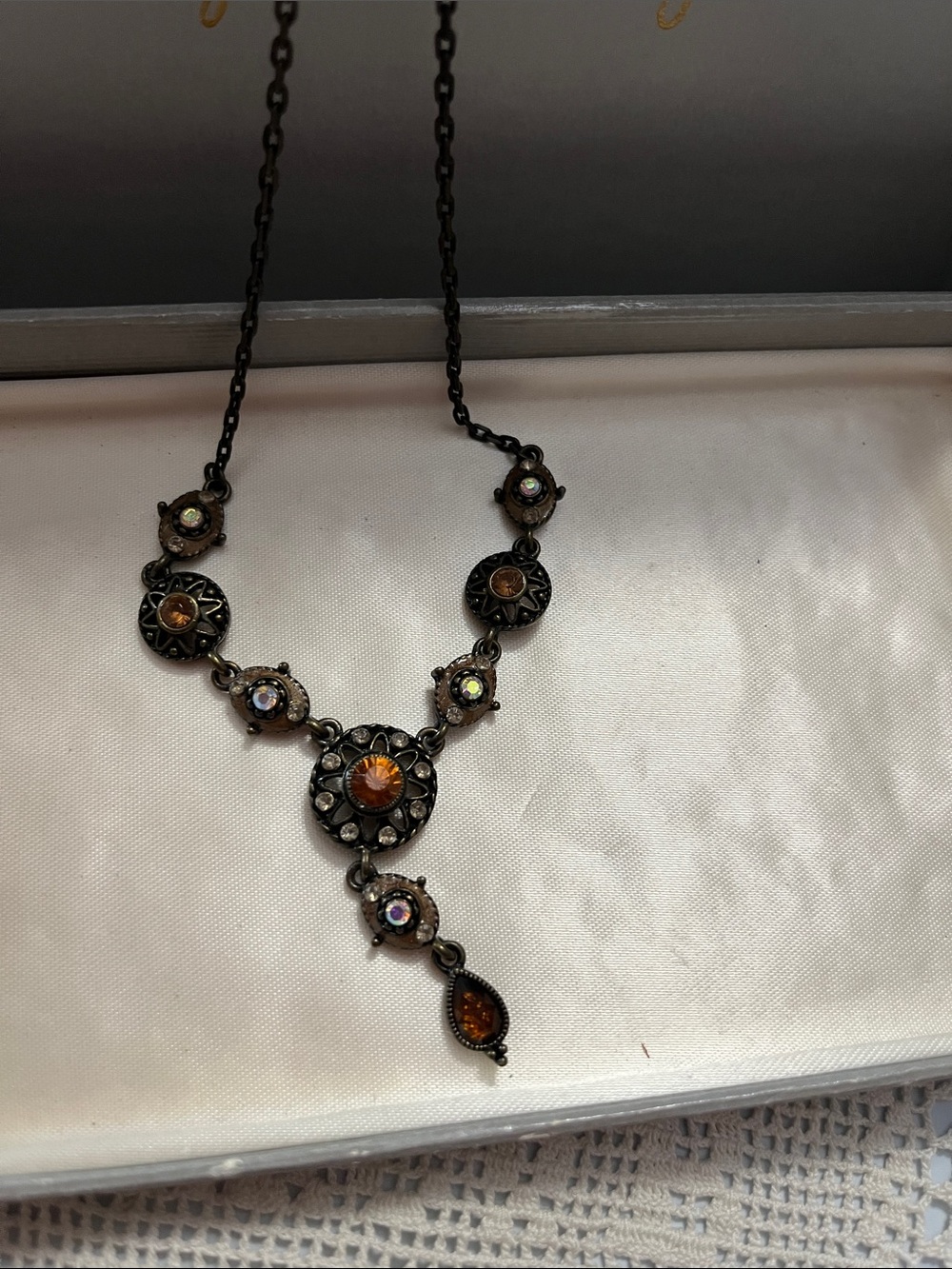 Amber Crystal Drop Y-Necklace - Women Jewelry
